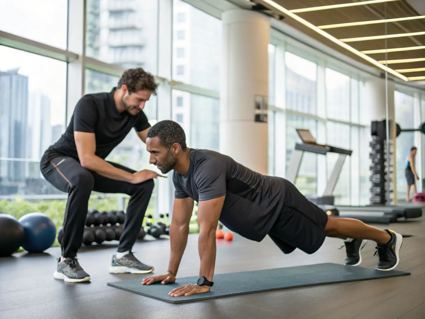 An image of a fitness instructor providing personalized guidance to a member at ASVBD MUSCULATION, illustrating the personalized support and expert advice available.
